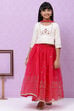 Off White And Berry Straight Poly Cotton Girls Lehenga Set image number 4