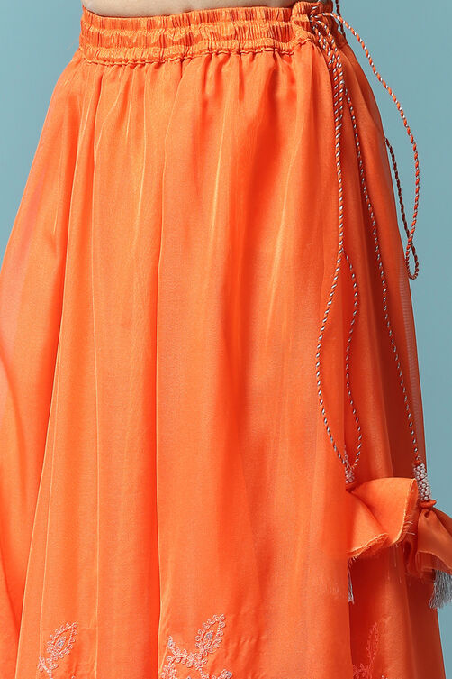 Orange Cotton Blend Short Top Lehenga Set image number 2
