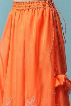 Orange Cotton Blend Short Top Lehenga Set image number 2