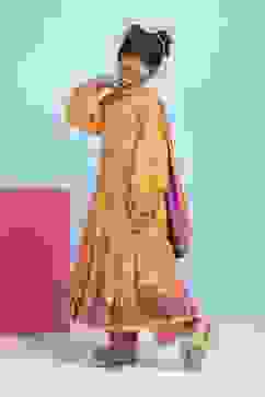 Orange Cotton Printed Tiered Suit Set image number 3