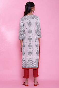 White Cotton A-Line Printed Kurta image number 7