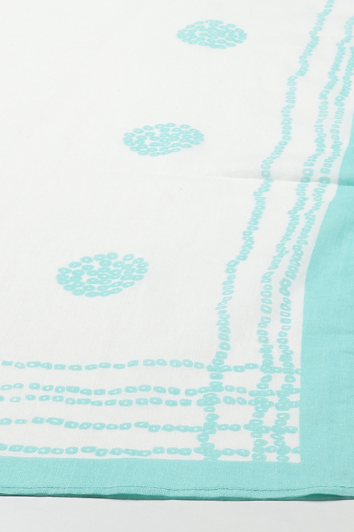 Aqua Blue and White Cotton Straight Suit Set image number 2