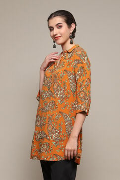 Mustard Rayon Straight Printed Top image number 3