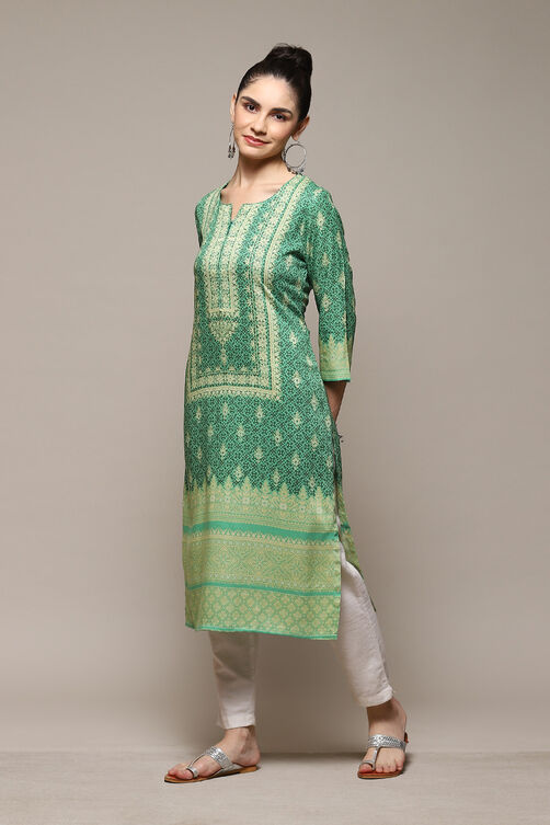 Buy Green LIVA Straight Printed Kurta for INR909.30 |Biba India