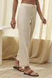 Cream-Colored Cotton Solid Regular Pants image number 3