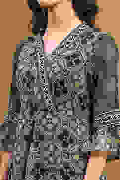 Blue Georgette Floral Printed Flared Dress image number 1