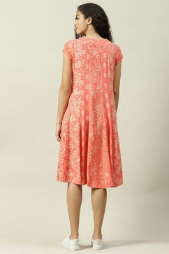 Coral Art Silk A-Line Fusion Printed Dress image number 4