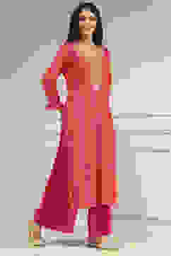 Pink Chanderi Machine Embroidered Unstitched Suit Set image number 6