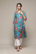 Teal LIVA Straight Printed Kurta