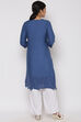 Blue Cotton Linen Solid Kurti image number 5