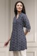 Blue Printed Relaxed Fit Short Kurta image number 2