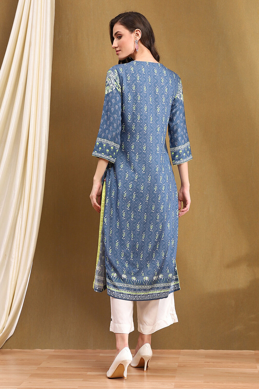 Indigo Rayon Straight Kurta image number 3