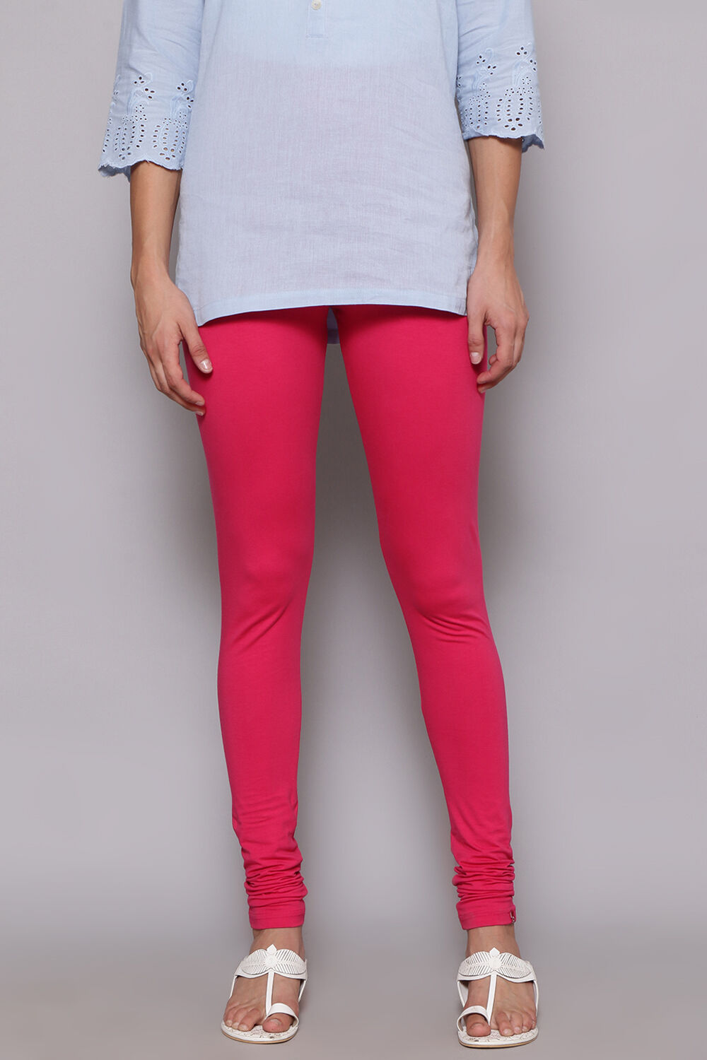 Fuschia Cotton Blend Solid Churidar image number 0