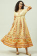 Beige Flared Fusion Printed Dress image number 2