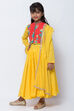 Yellow Cotton Anarkali Kurta Churidar Suit Set image number 3