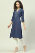 Indigo Blue Acrylic Straight Yarndyed Kurta image number 2