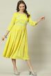 Yellow Cotton Flared Printed Kurta Dress image number 3