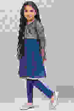 Blue Art Silk Straight Printed Kurta Set image number 3