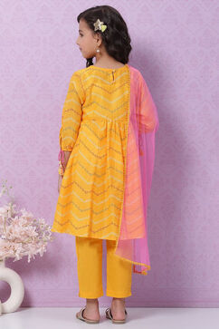 Yellow Cotton Anarkali Kurta Narrow Pants Suit Set image number 4