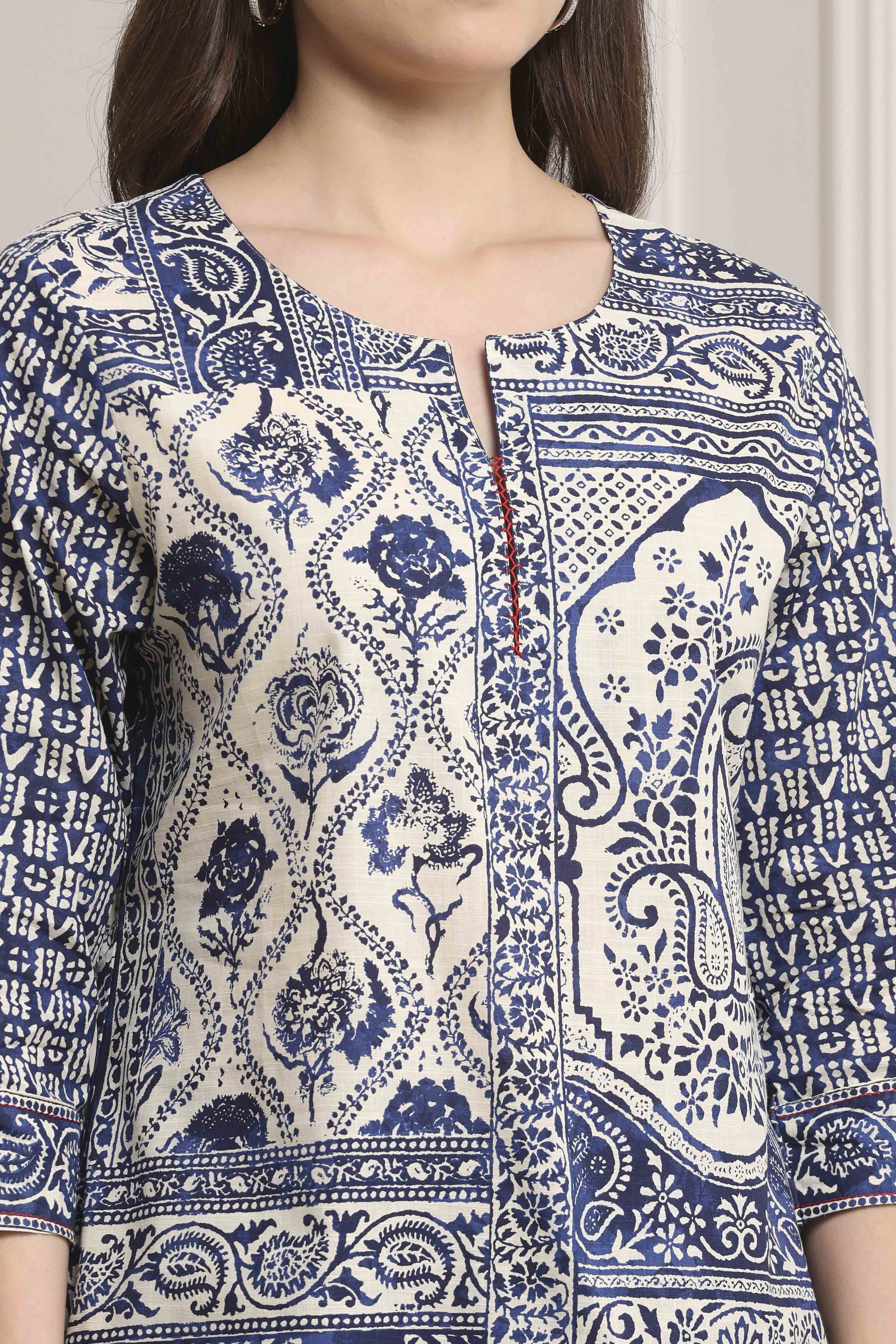 Indigo Cotton Straight Kurta image number 1