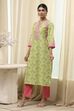 Green Cotton Printed Straight Kurta image number 2