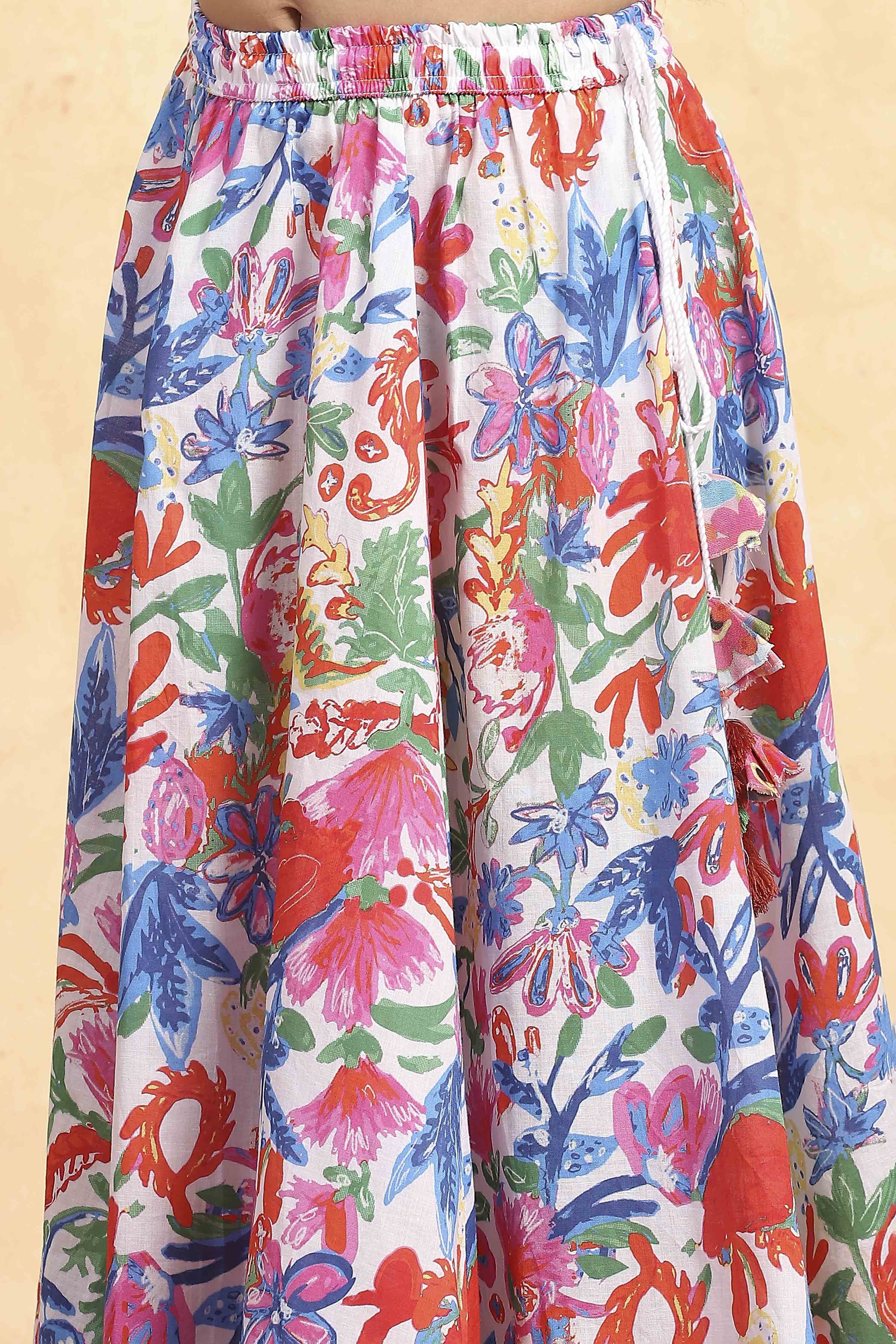 White Viscose Rayon Flared Printed Lehenga Set image number 2