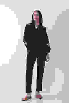 Navy Blue Solid Cotton Lycra Straight Pants image number 0