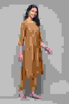 Gold Poly Viscose Straight Printed Kurta image number 5