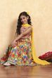 Yellow Viscose Rayon Flared Printed Lehenga Set