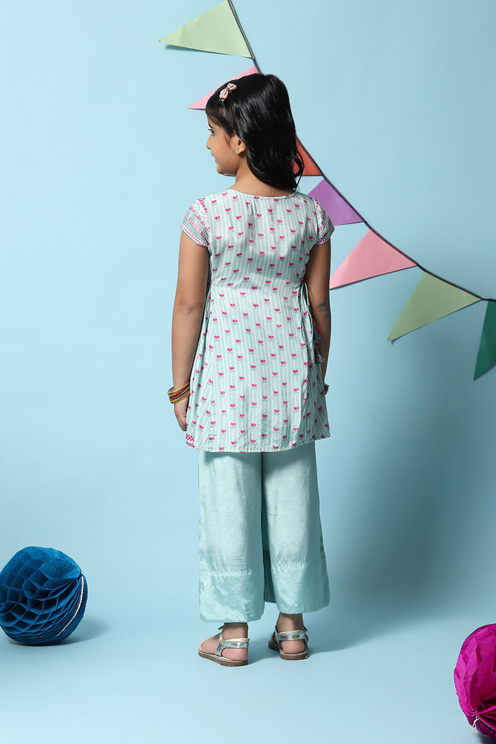 Sea Blue Viscose Flared 2 Piece Set image number 4