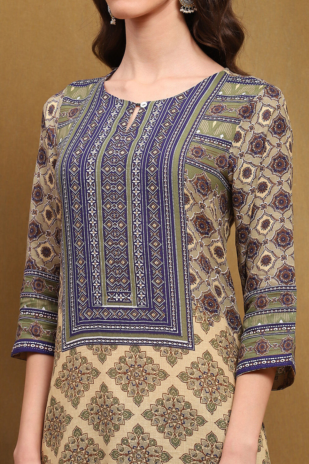 Brown Ethnic Motifs Printed Straight Kurta image number 1