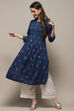 Navy Blue Cotton Printed Yard-Dyed Straight Kurta image number 0
