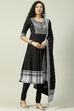 Black Cotton Anarkali Kurta Churidar Suit Set image number 6