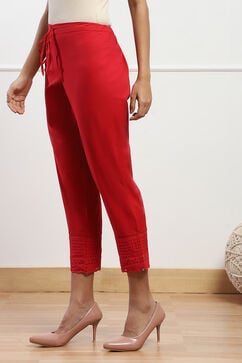 Red Cotton Solid Pant image number 2