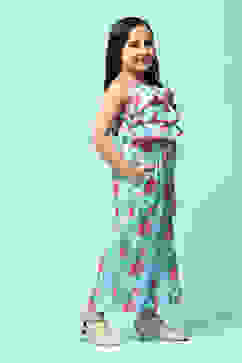 Blue Cotton Straight Printed Jumpsuit image number 4