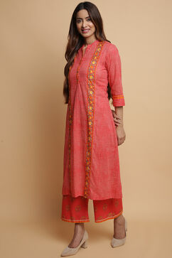 Coral Cotton A-Line Kurta Palazzo Suit Set image number 4