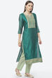Turquoise Cotton Blend Hand Embroidered Unstitched Suit Set image number 6