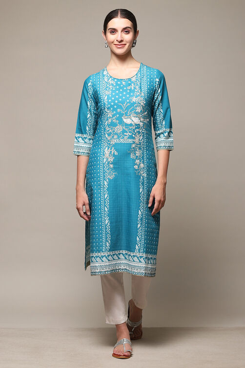 Yellow Cotton Straight Printed Kurta image number 5