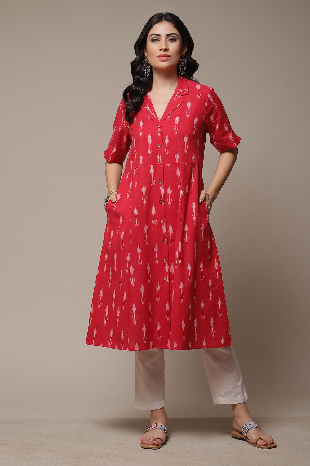 Pink Cotton Straight Yarndyed Kurta image number 1