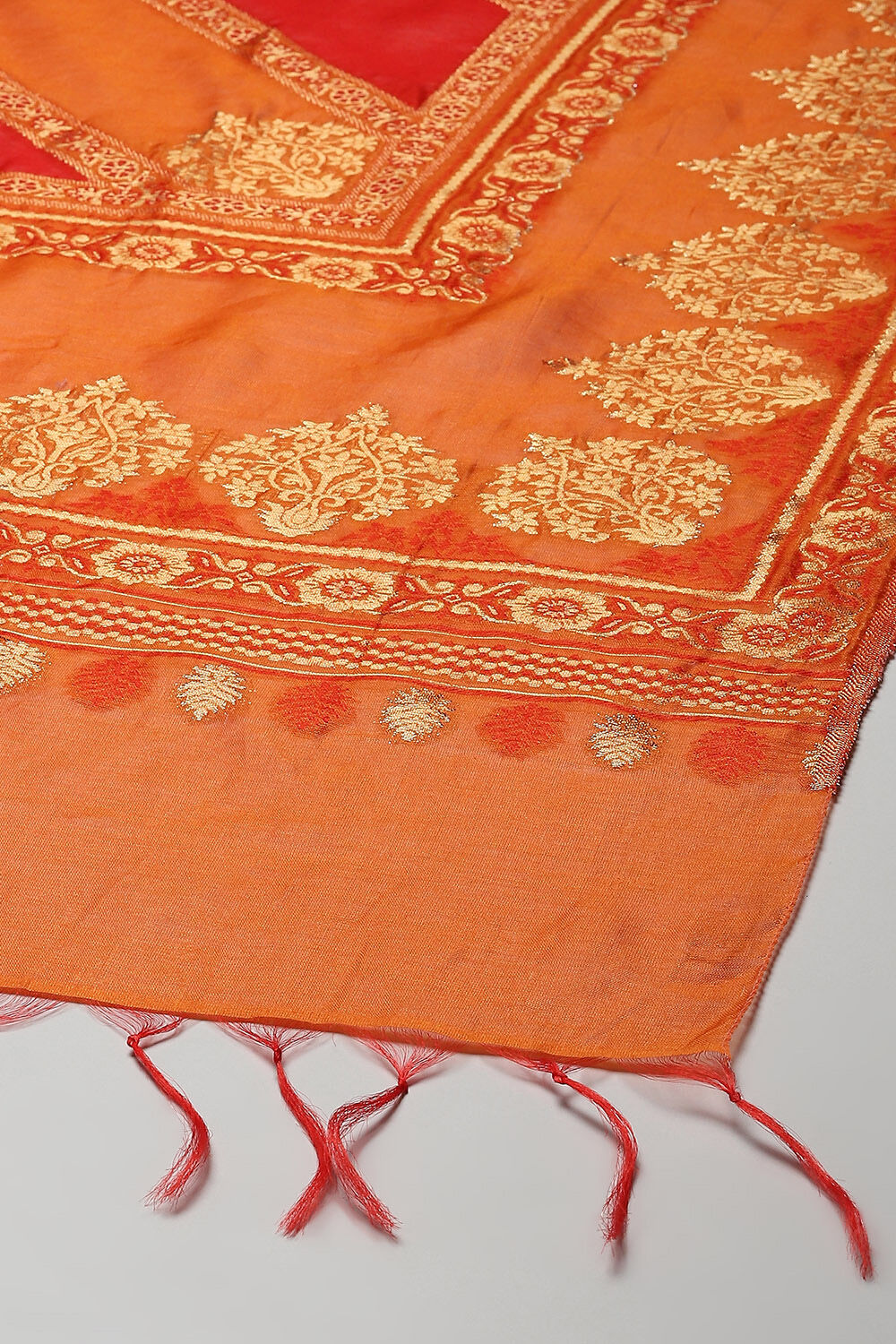 Red Cotton Blend Straight Yarndyed Kurta Palazzo Suit Set image number 3