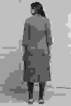 Earthy Green Yarn-Dyed Printed Straight Winter Kurta image number 3