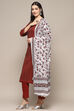 Beige Maroon Cotton Unstitched Suit set image number 5