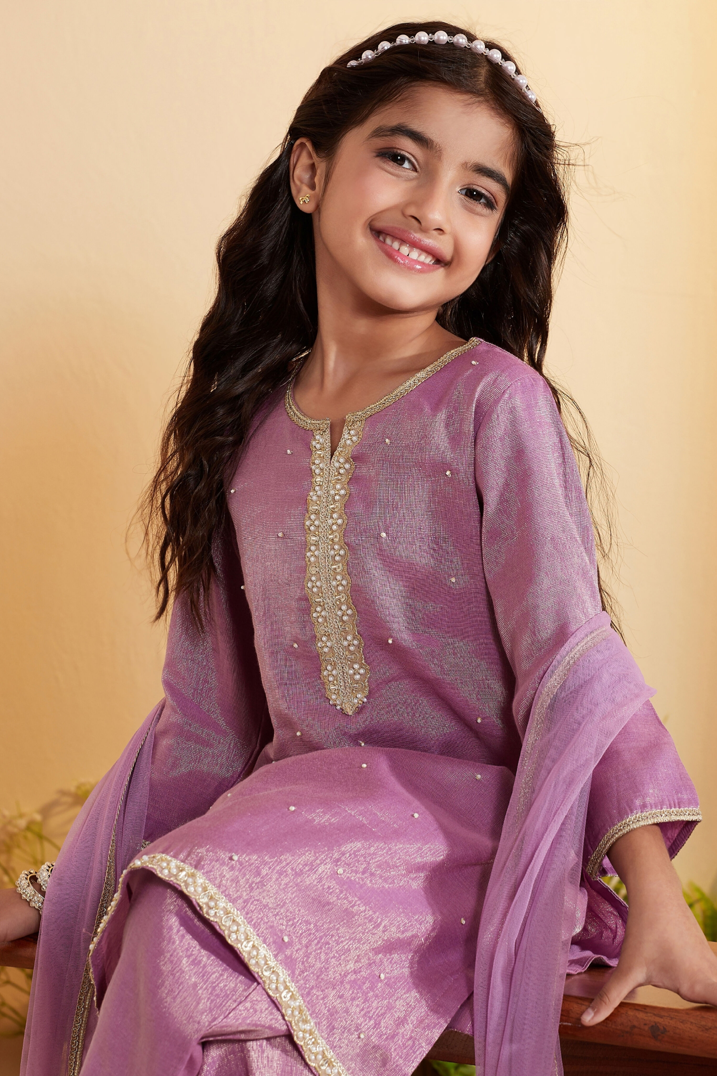 Purple Cotton Embellished Straight Kurta Set image number 1