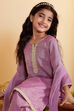 Purple Cotton Embellished Straight Kurta Set image number 1