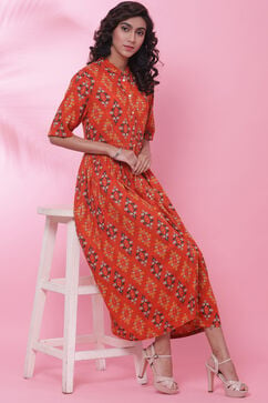 Rust Rayon Fusion Dress image number 5