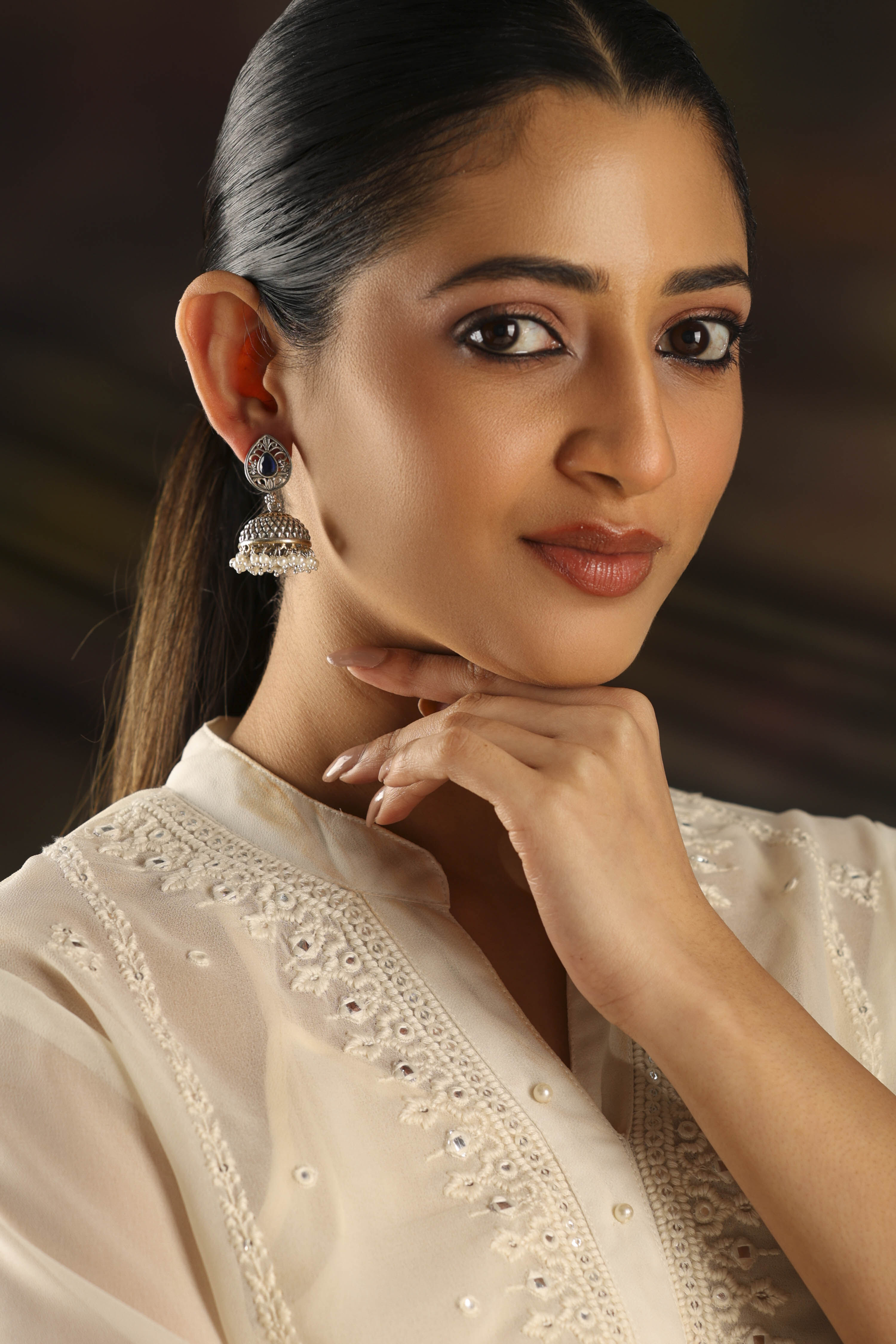 Navy Brass Jhumkas image number 3