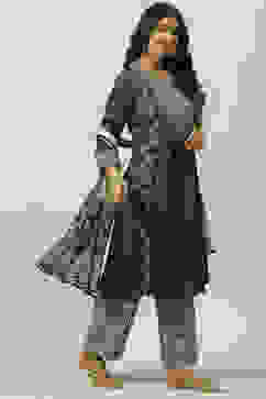 Black Viscose A-Line Kurta Palazzo Suit Set image number 6