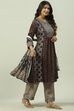 Maroon and Green Viscose Flared Kurta Palazzo Suit Set image number 6