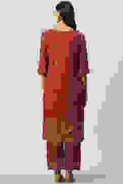 Rust Rayon Straight Printed Kurta image number 3