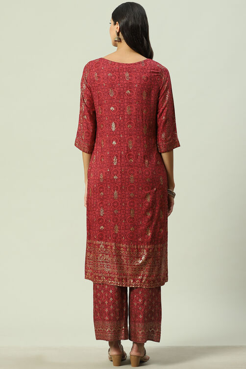 Rust Rayon Straight Printed Kurta image number 3